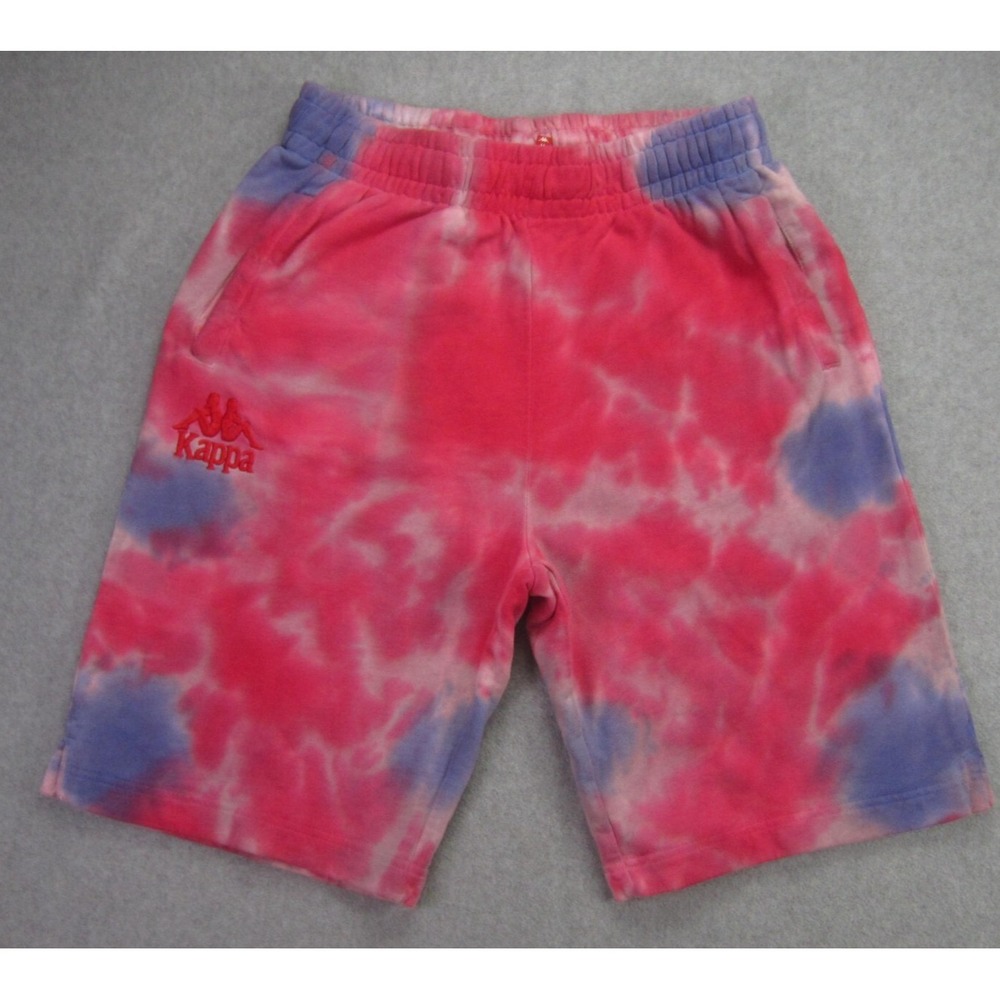 Kappa Shorts Mens M Pink Blue Tie Dye Sweat Fleece Pockets‎ Logo Athletic